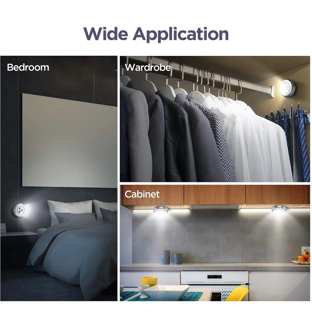 5 Pack LED Battery-Powered Stick-on Push Night Light Buttons, Silver